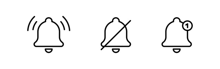 Leinwandbilder - Set of bell icons for notifications, alerts, reminders and silent mode. including mute and count styles. Ideal for mobile apps, messaging platforms, and communication tools. editable stroke