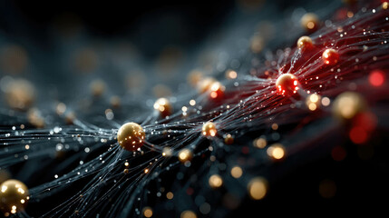 Poster - Abstract visualization of an artificial neural network with glowing nodes and connecting strands
