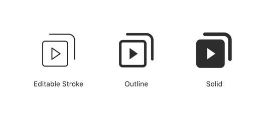 Leinwandbilder - Video playlist icon. Set of minimalist video play icons in editable stroke, outline, and filled styles. Perfect for UI/UX design, apps, websites and multimedia projects