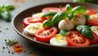 © Vadym - Fresh caprese salad with tomatoes mozzarella basil olive oil spices. Italian cuisine plate served as appetizer, lunch, dinner, snack. Healthy vegetarian eating, Mediterranean diet. Delicious food,