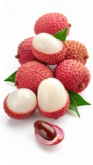 Poster - Fresh Lychee Fruits Showcasing Juicy Flesh and Vibrant Skin in a Rustic Kitchen Setting