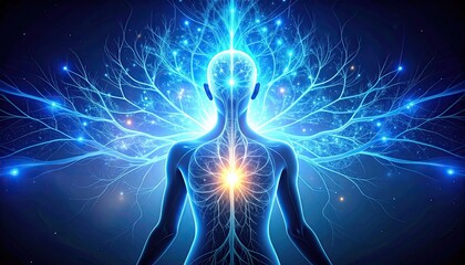 Poster - Glowing Neural Pathways Reflect Neuroplasticity Within a Serene Human Outline Symbolizing Calmness