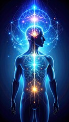 Poster - Neural Pathways Illuminate a Calm Persons Outline Showcasing Neuroplasticity and Positivity
