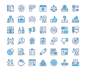 Poster - Elections icons. Vector line icon set. Modern outline design. Blue concept