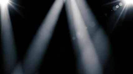 Poster - Bright stage spotlight or concert projector light beams across a dark smoky background. Dynamic illumination effect for event or show.