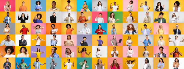 Poster - A vibrant collection presents a diverse array of people celebrating their unique identities and expressions, each captured against colorful backgrounds. This lifestyle collage symbolizes inclusivity.