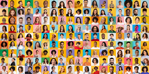 Poster - A vibrant collage features portraits of diverse individuals from various backgrounds. Each face reflects a unique story and lifestyle, capturing the essence of diversity in modern life.