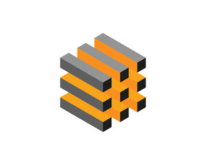 Poster - Abstract isometric design.  Gray and orange blocks create a dynamic, modern composition, perfect for tech, construction, or growth concepts.