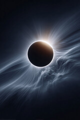 Poster - Epic celestial scene featuring a dark planet silhouetted against radiating light and swirling nebula. Evokes wonder, mystery, and cosmic power. Ideal for science, fantasy, or conceptual projects.