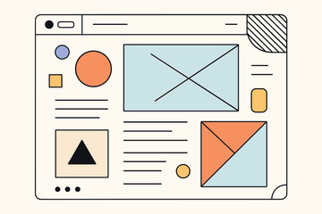 Website wireframe and UI/UX design kit. Abstract browser window with layout elements. User interface prototype for web page development. Digital business technology concept vector.