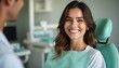 © Vadym - Smiling brunette woman having dental checkup in dentist surgery. Attractive patient with perfect white teeth smiles after teeth whitening treatment. Dentist appointment concept.