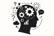 © ZaraStudio - Human head silhouette with gears symbolizing thought process. Concept of mind's inner mechanisms, problem solving, creativity, and innovation. Psychology and mental health vector icon.
