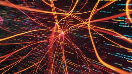 Digital data code moving quickly. Computer programming language. Cyberspace and big data concept. Coding abstract animation background.