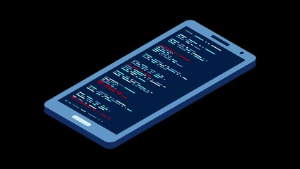 Poster - Isometric smartphone animation. Simple flat isometric phone. Smartphone device isometric technology. 4K video animated in isometric style. Transparent background with alpha channel