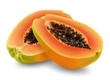 Two halves of papaya isolated on transparent background.