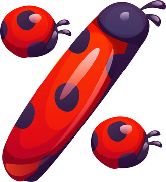 Ladybug insect cartoon font punctuation percent symbol. Garden ladybird English alphabet type punctuation mark, cute lady bug vector typeset symbol. Red insect kids ABC typeface sign or font element
