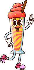 Leinwandbilder - Cartoon groovy milkshake pirate corsair character for fast food dessert, vector funny personage. Groovy milkshake or ice cream sweet drink as Caribbean corsair pirate character with funky face
