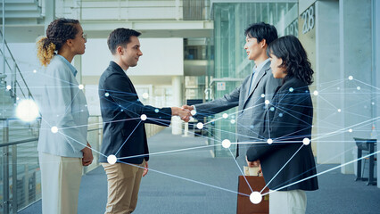 Poster - Multinational people shaking hands in lobby and networking concept