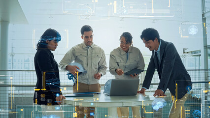 Poster - Multinational group of engineers and software interface concept