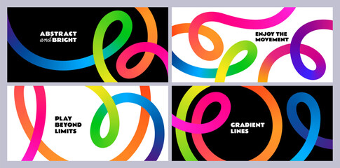 Fototapete - Color Line Abstract Patterns. Rainbow Gradient Ribbon Backgrounds. Vector Wave Graphic with 3D Dynamic Lines.