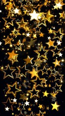 Poster - Golden stars scattered against a black background in a festive design  