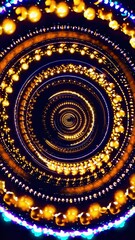 Poster - Abstract spiral of glowing golden lights in a dark background  
