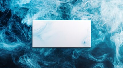 Poster - blank white rectangle card mockup on a blue smoky background.
