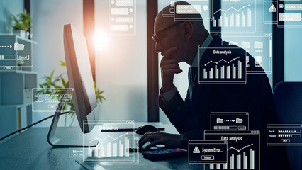 Poster - Software development concept visual with man working in office