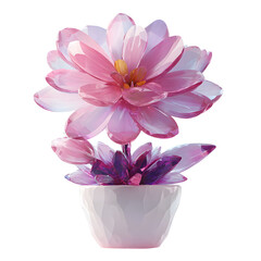 Poster - A stunning close up of a delicate pink and purple flower blooming in a simple transparent vase against a soft white background showcasing the natural beauty and elegance of the natural world