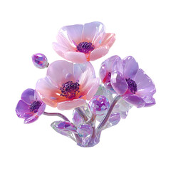 Poster - A stunning 3D of a captivating bouquet of transparent crystalline flowers in shades of purple and pink with a soft dreamlike and a radiant ethereal appearance