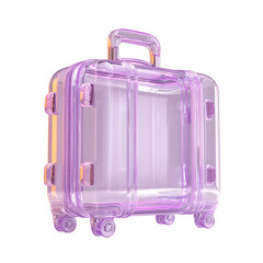 Poster - A sleek and stylish transparent suitcase with a unique crystal like design in shades of purple and pink accented by soft lighting and a futuristic 3D aesthetic