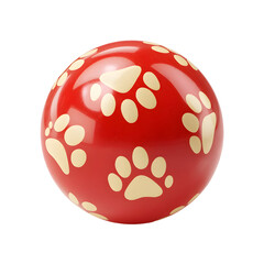 Poster - Colorful round rubber ball toy with cream colored paw prints scattered across the shiny smooth surface designed for interactive play with pets