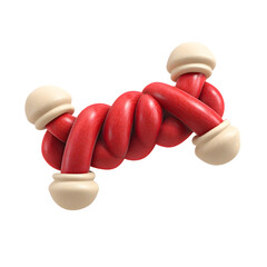 Poster - Colorful and textured twisted rope shaped dog chew toy in red and cream colors with a soft and durable design for interactive play and pet stimulation