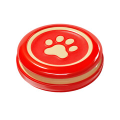 Poster - Vibrant red circular pet with an embossed cream paw symbol an aerodynamic design for outdoor play and exercise