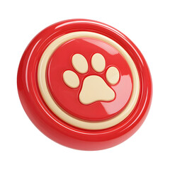 Poster - A vibrant red toy with a cream colored edge and an embossed paw print symbol designed for pet play and outdoor activities