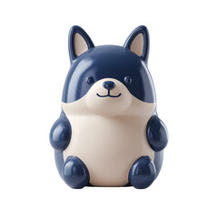 Poster - Playful 3D of a soft squeaky dog shaped toy in a minimalist cartoon inspired design with a dark blue body and cream colored belly