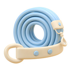 Poster - Soft textured 3D icon of a coiled pastel blue leash with a cream colored clasp and loop handle featuring a stylized cartoon like design