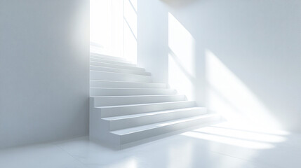 Poster - Bright and airy interior featuring white stairs leading to well lit space