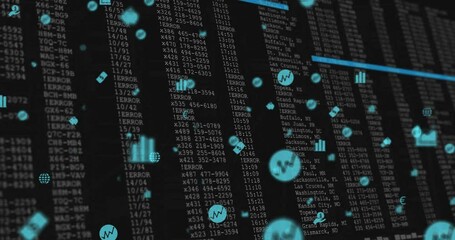 Poster - Dark screen starting flickering cyan icons forming data network, scanning bar highlighting errors