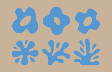 Poster - Abstract blue organic shapes set on beige background