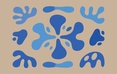 Poster - abstract blue shapes on beige background