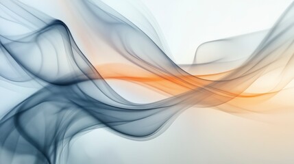 Poster - Abstract image of flowing smoke in blue, grey, and orange hues on a white background.