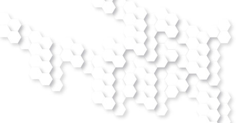 Fototapete - Abstract background with hexagons honeycomb technology texture. Hexagonal shape 3d structure light seamless geometric background. Surface polygon pattern with digital hexagon and futuristic business.	