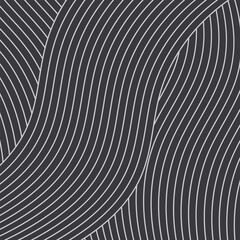 Fototapete - Black and white background, waves of lines, abstract wallpaper, vector design 