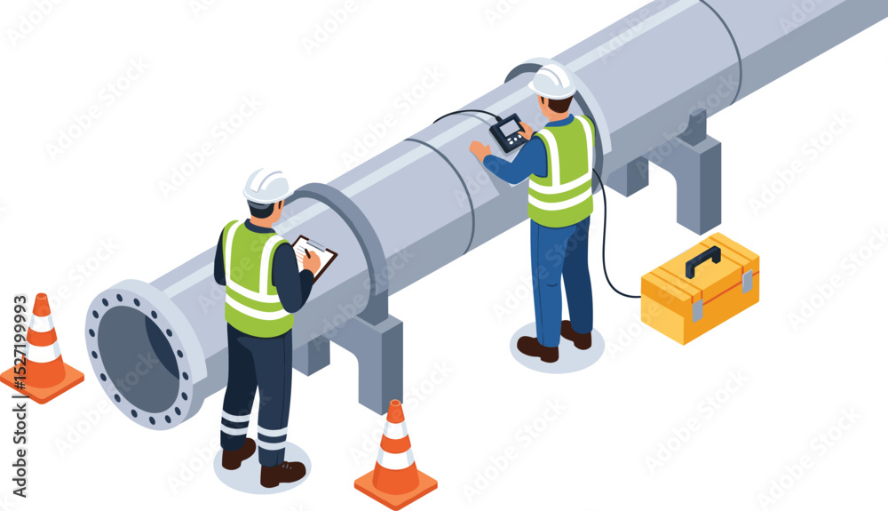 Engineer inspection Technicians testing to weld pipe with ultrasonic ...