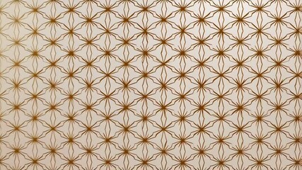 Poster - Geometric background with brown floral star patterns on cream, symmetrical repeated design creating an elegant decorative backdrop.