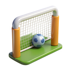Leinwandbilder - 3d rendered soccer goal and ball on green field isolated white transparent background