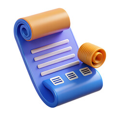 Poster - Modern 3d render of rolled paper and document with icons