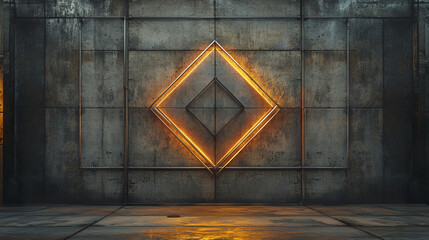 Poster - modern industrial style interior featuring concrete wall with glowing diamond shape