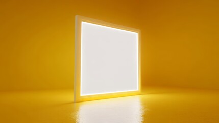Poster - Glowing white square frame on yellow background.
